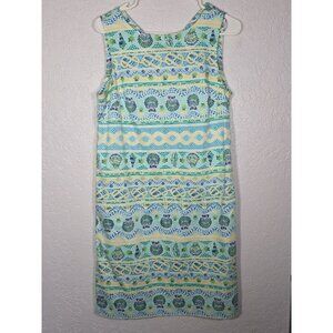 Talbots Petite 8 Sleeveless Dress Beach Coastal Print Tie Back Casual Summer